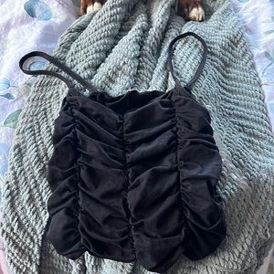 Black scrunch crop top